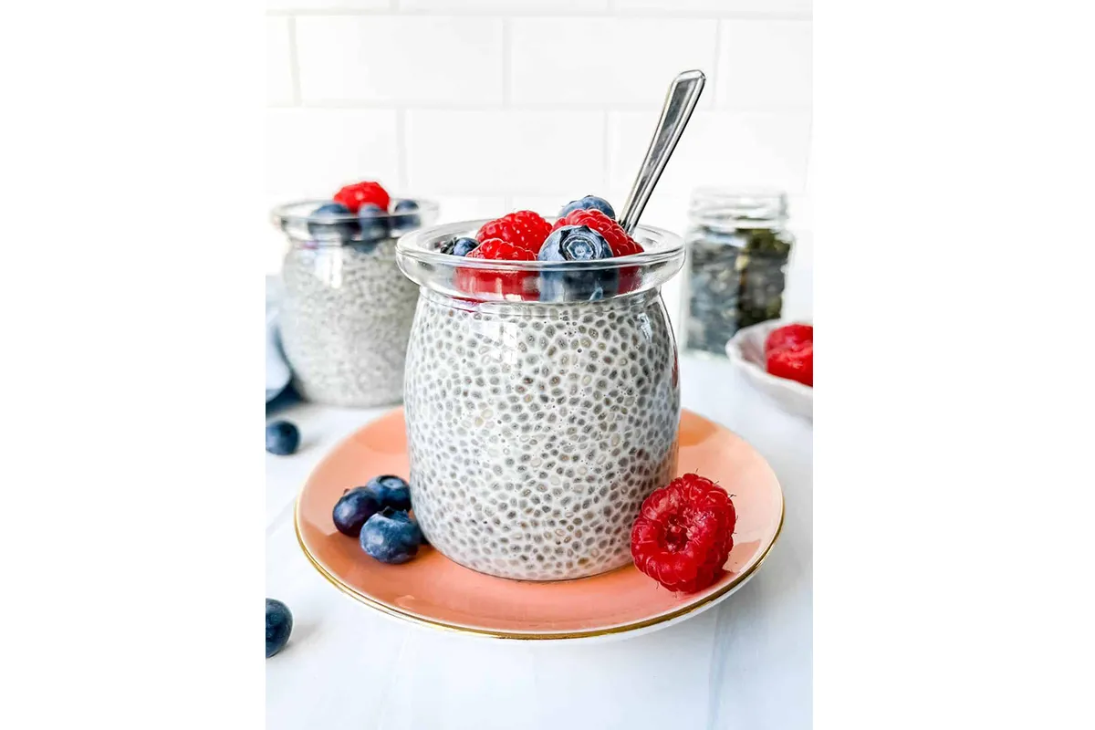 Oatmeal with almond milk, berries, and chia seeds